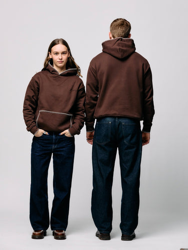 BLANKET STITCH HOODIE | BROWN