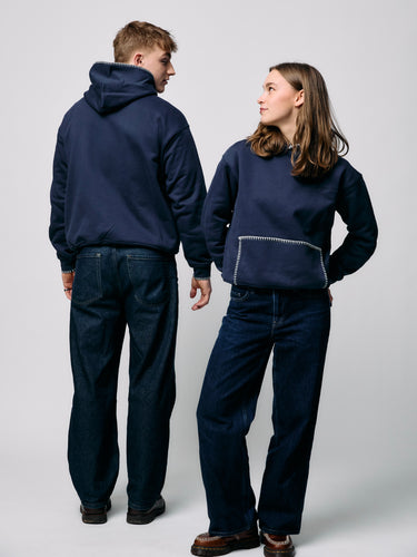 BLANKET STITCH HOODIE | NAVY